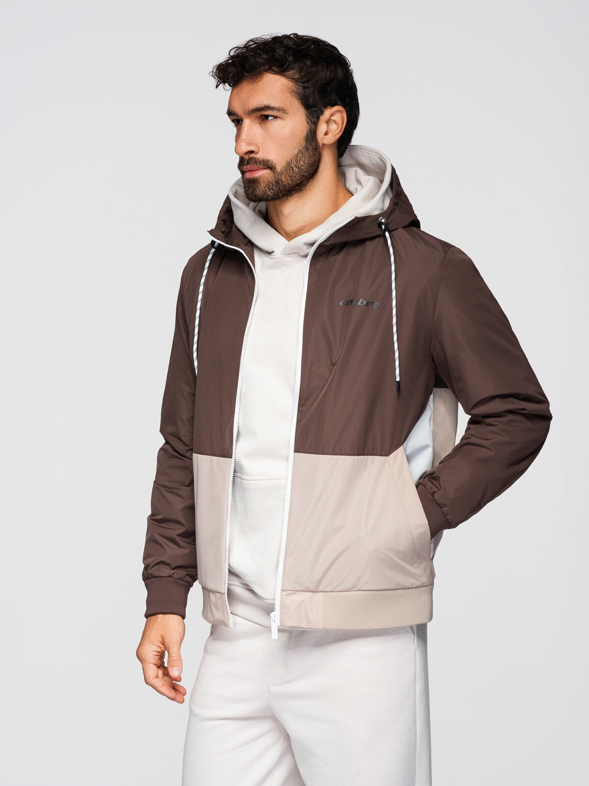 Ombre pánska funkčná prechodná bunda s kapucňou - olivová