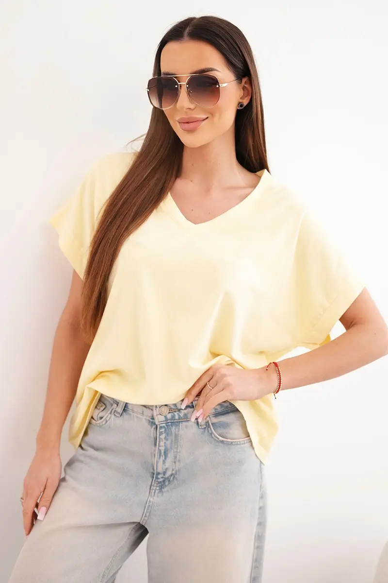 Dámska bavlnená blúzka so žltým V-výstrihom