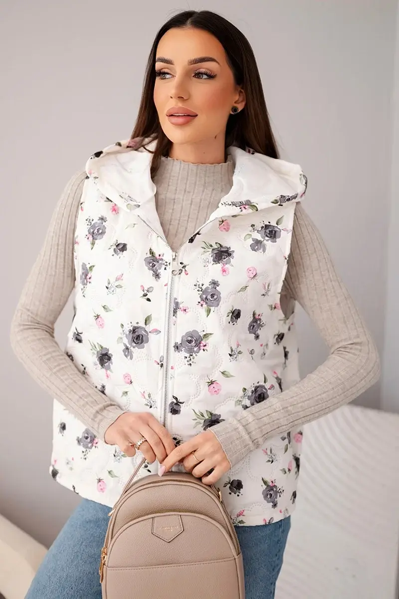 Kesi dámska kvetinová vesta s kapucňou grafitová