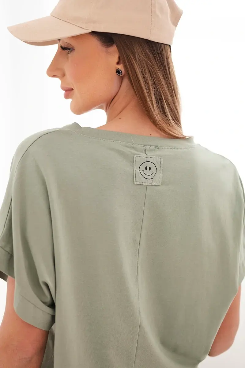 Kesi bavlnená blúzka s V-výstrihom khaki