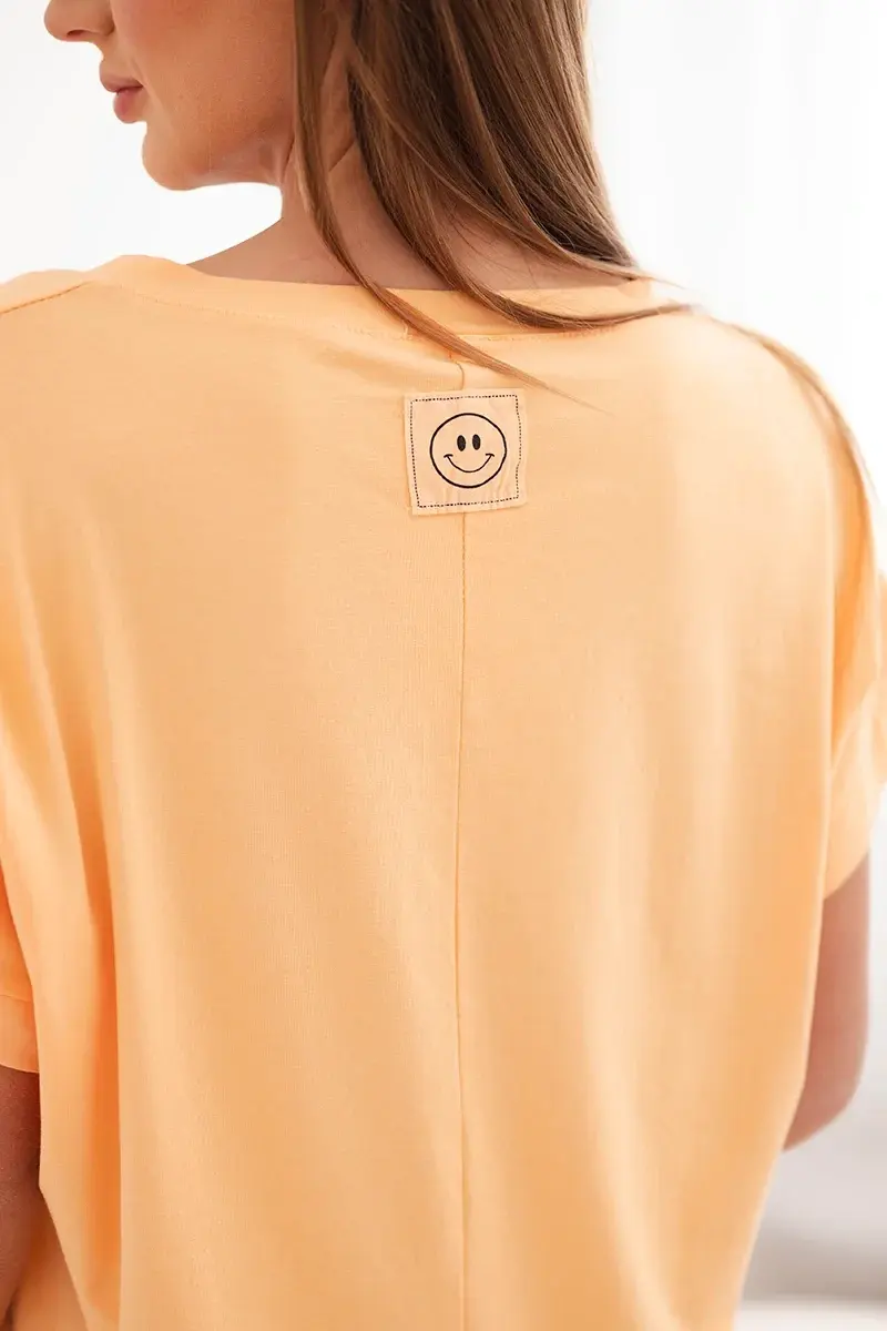 Dámska bavlnená blúzka Kesi s výstrihom do V, broskyňová