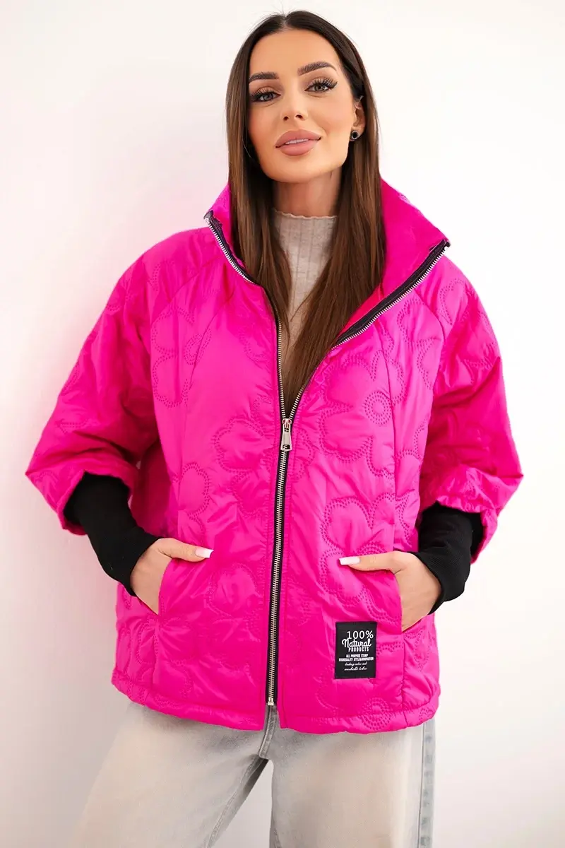 Kesi dámska prešívaná bunda s kvetinovým reliéfnym vzorom