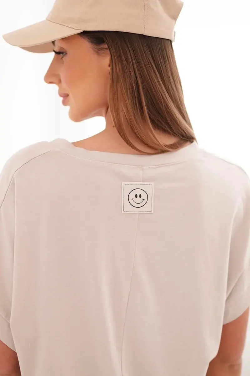 Dámska bavlnená blúzka s výstrihom do V, béžová