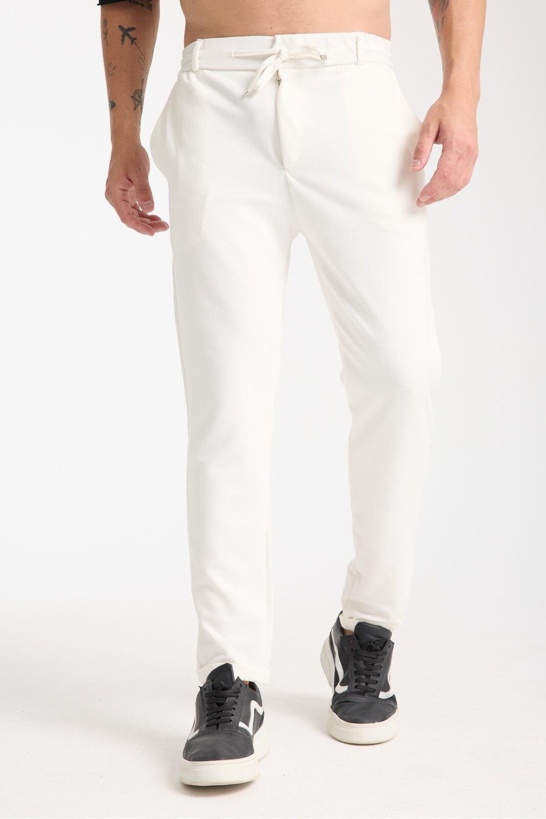 Pánske elastické jogger nohavice - biele