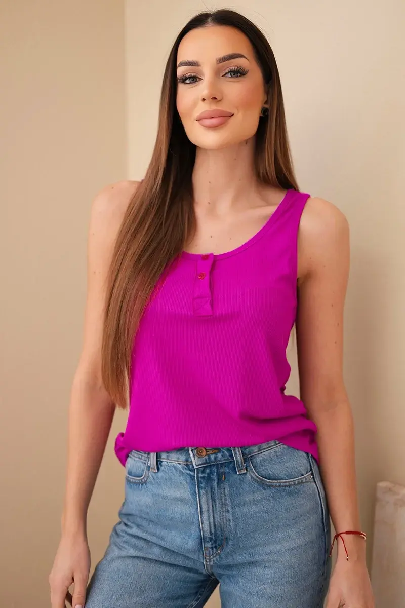 Rebrovaný dámsky top s gombíkom - fialový