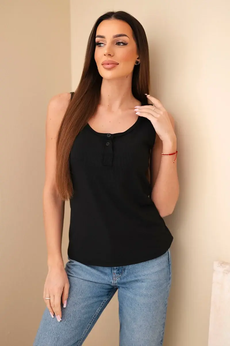 Dámske rebrované tielko s gombíkom, čierne