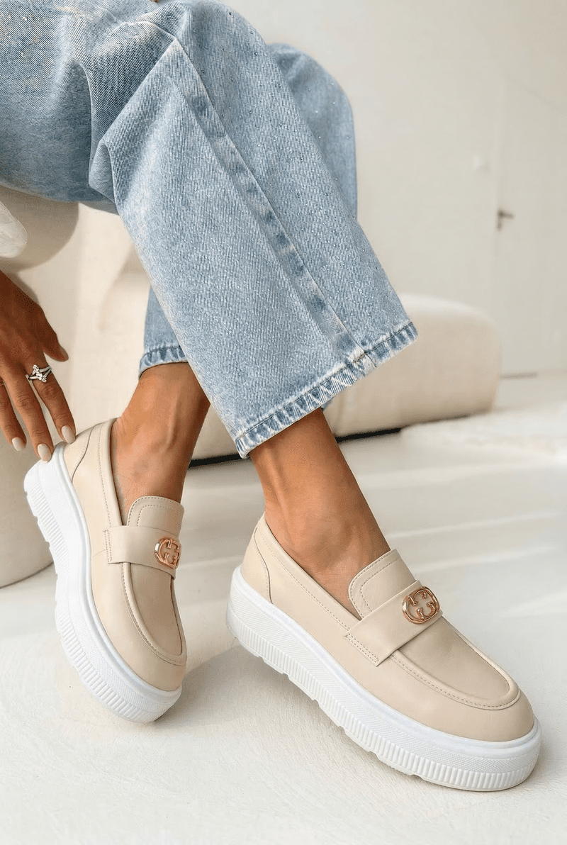 Kožené mokasíny s platformou Vinceza béžové