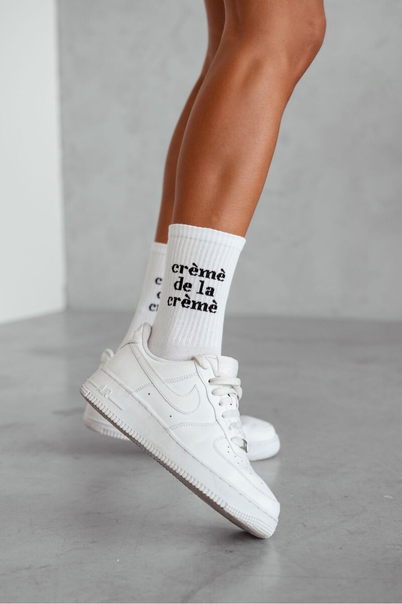 Ženské biele ponožky s textom Crèmè De La Crèmè
