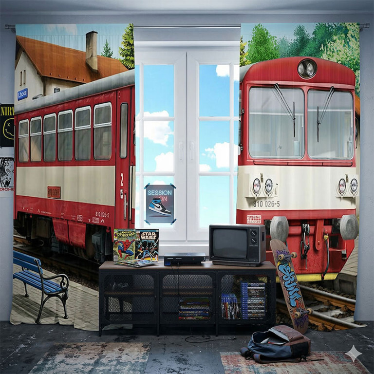 Závesy Lokomotíva 810 na stanici (Rozmer: 140x250, Materiál: Interlock)