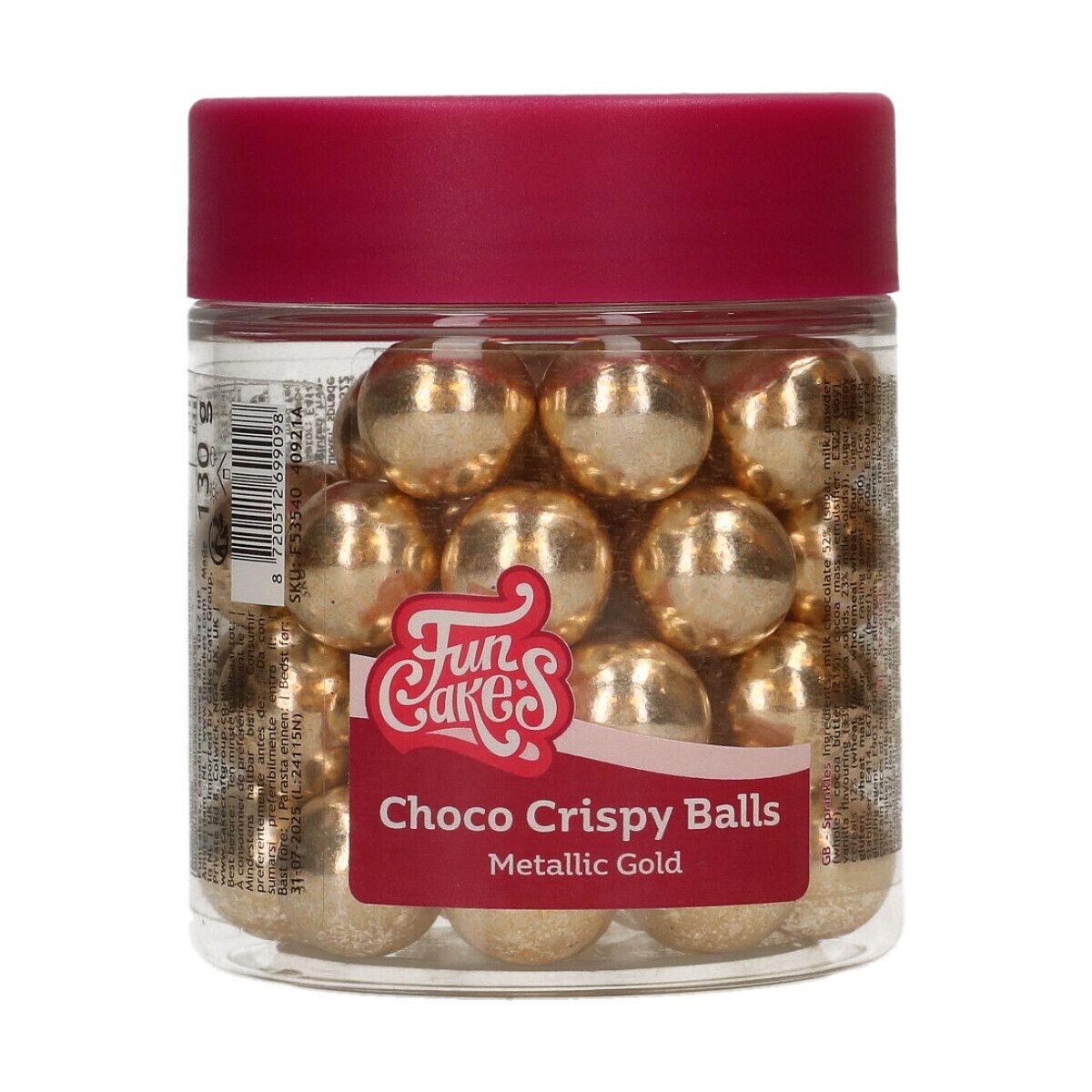 Cakesupplies Čokoládové guličky Crispy Gold - Metalické zlaté 130 g