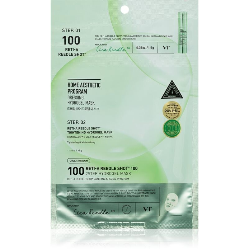 VT Cosmetics Cica Reti-A Reedle Shot 100 2Step Hydrogel Mask intenzívna hydrogélová maska pre vyhladenie pleti a minimalizáciu pórov 34.5 g