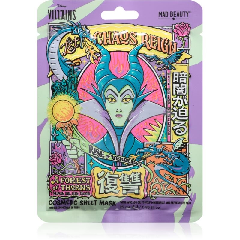 Mad Beauty Disney Villains Maleficent plátenná maska s vysoko hydratačným a vyživujúcim účinkom 25 ml