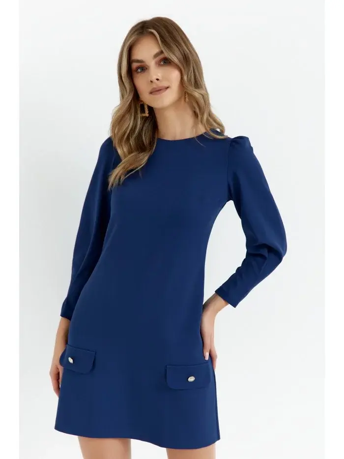 K148 Trapézové šaty - tmavomodré EU M