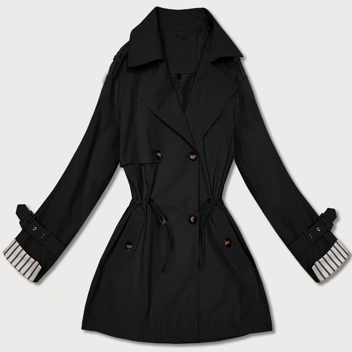 Krótki trencz na guziki Goodlookin czarny (KK60415-1#) odstíny černé XXL (44)