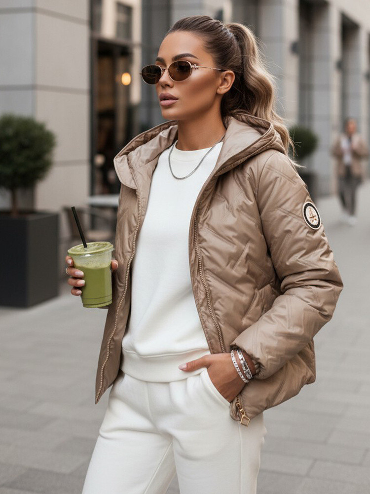 Dámska prešívaná bunda s kapucňou FashionStreet camel TY5552 L