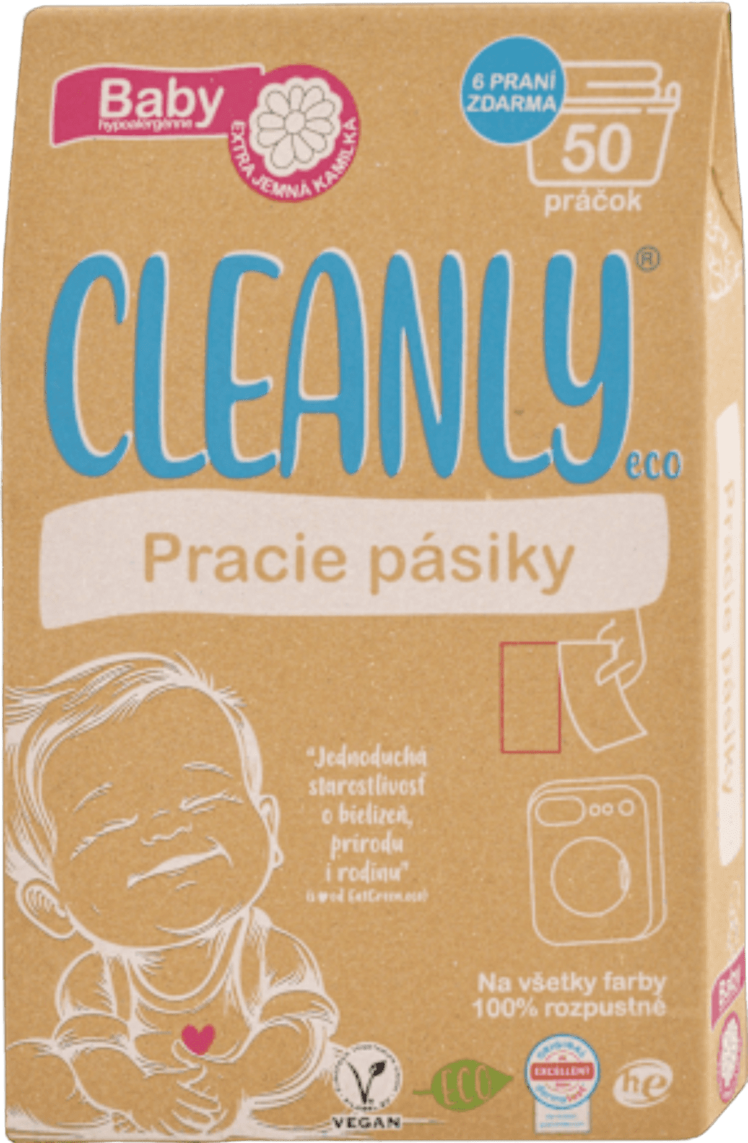CLEANLY ECO Pracie prúžky pre bábätká - Baby Harmanček 50 ks