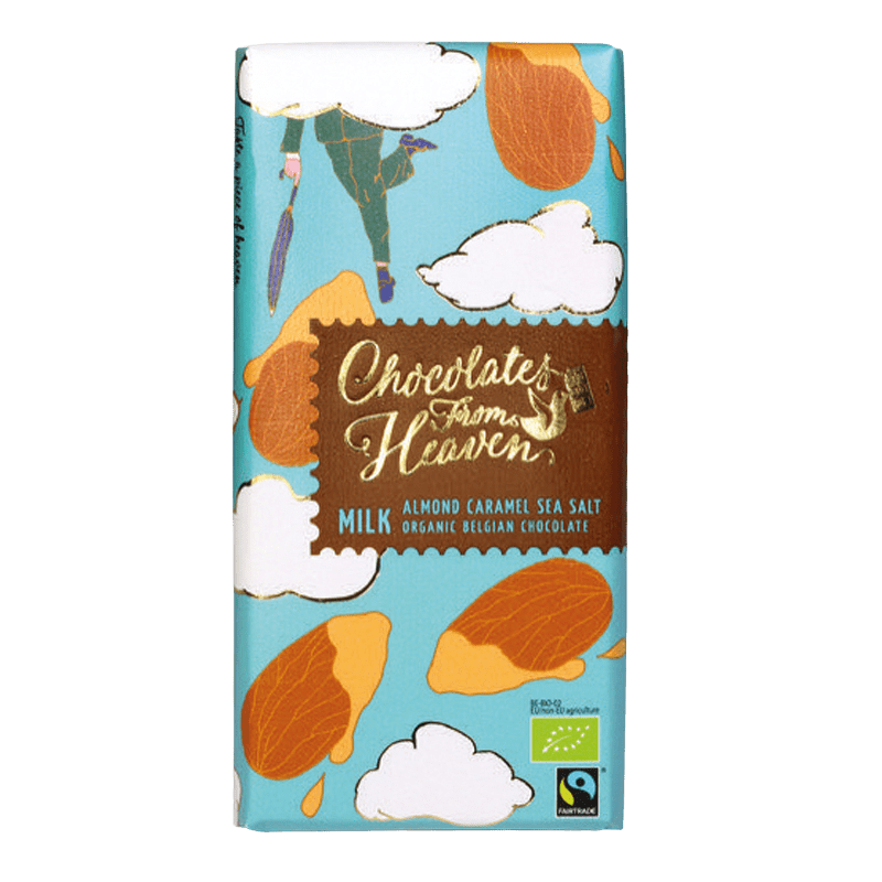 CHOCOLATES FROM HEAVEN BIO mliečna čokoláda s karamelizovanými mandľami a morskou soľou 37% 100 g