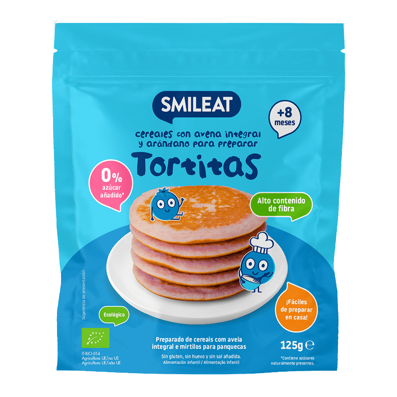 SMILEAT BIO bezlepková celozrnná zmes na lievanke s čučoriedkami s vitamínom B1 8M+ 125 g