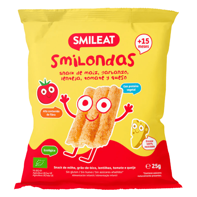 SMILEAT BIO kukuričné chrumky cícer, šošovica, paradajky a sýr s olivovým olejom a vitamínom B1,15M+ 25 g