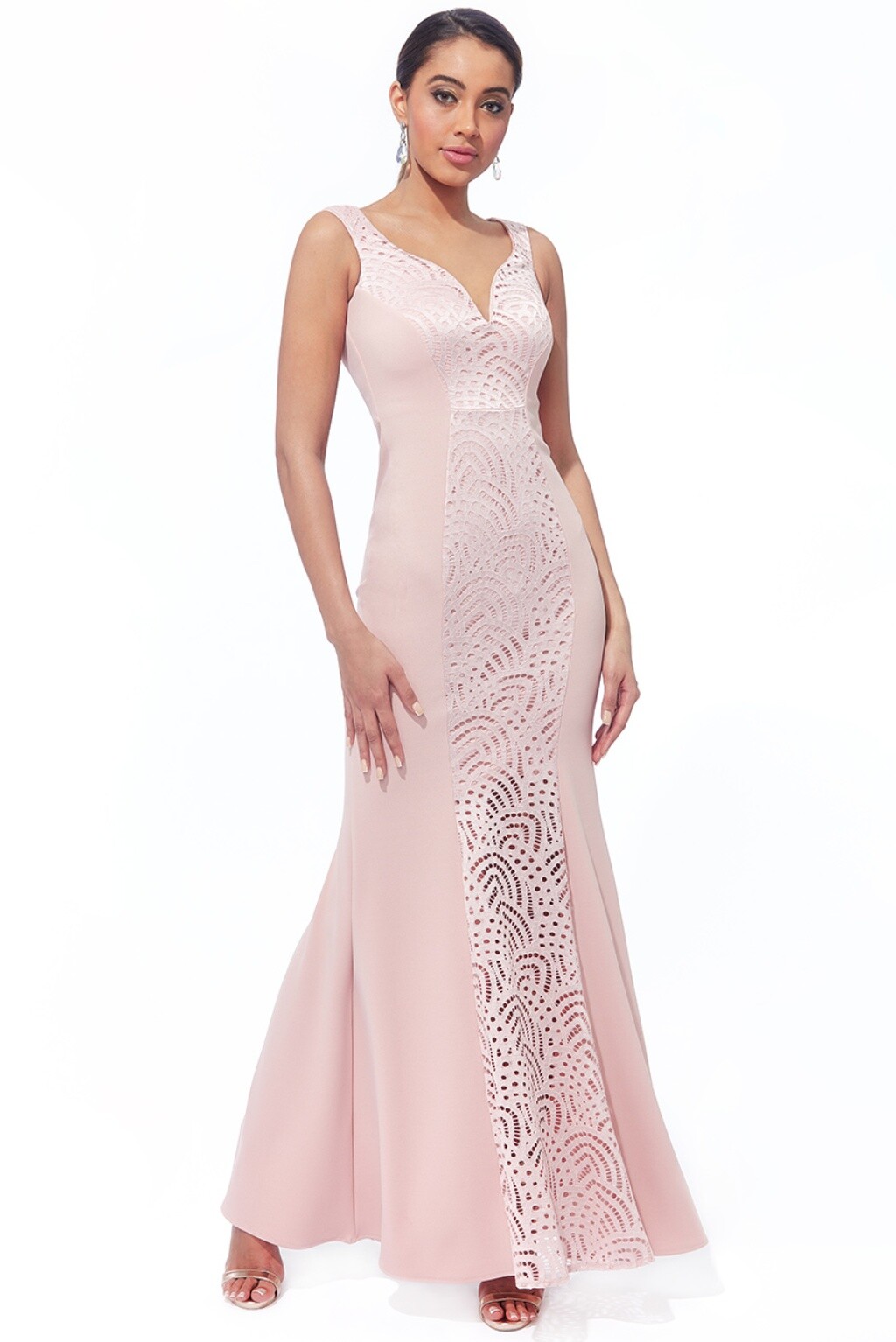 Poškodený tovar - Staroružové priliehavé šaty s krajkou Veľkosť: M