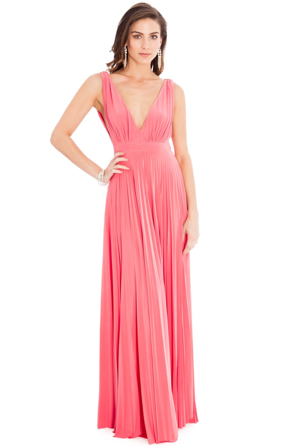 Poškodený tovar - Koralové spoločenské šaty s plisovanou sukňou Veľkosť: S/M