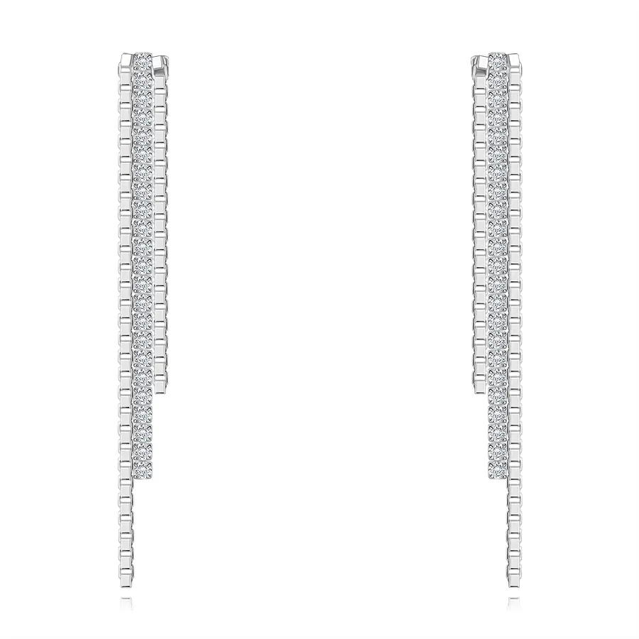 Strieborné náušnice 925 asymetrické retiazky so zirkónmi