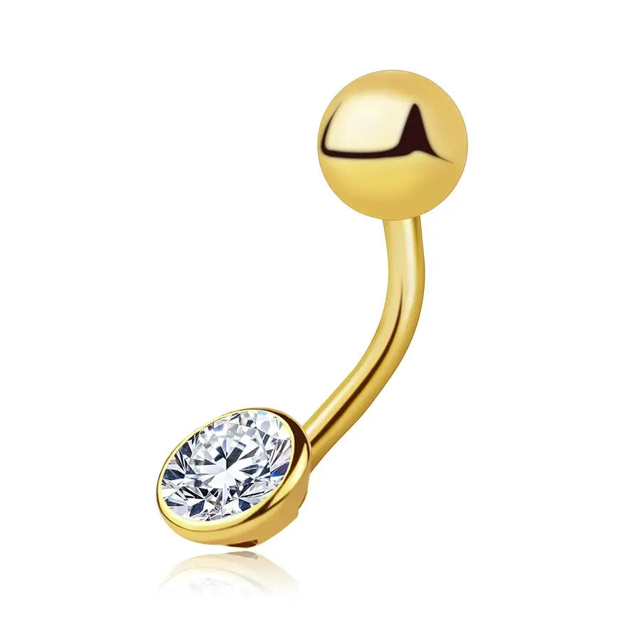 Zlatý piercing do pupka 14K so zirkónom