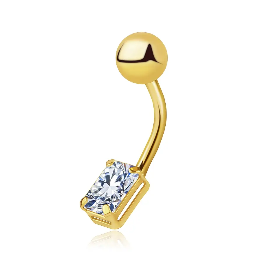 Zlatý piercing do pupka 14K s obdĺžnikovým zirkónom