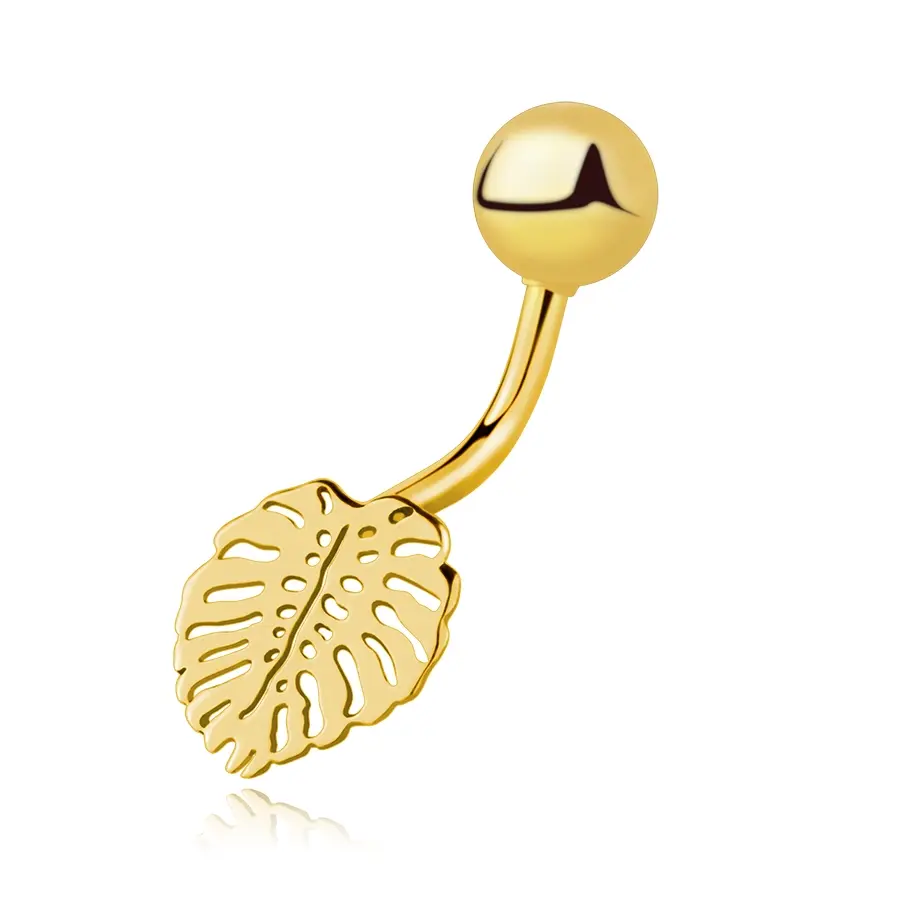 Zlatý piercing do pupka 14K s listom Monstera