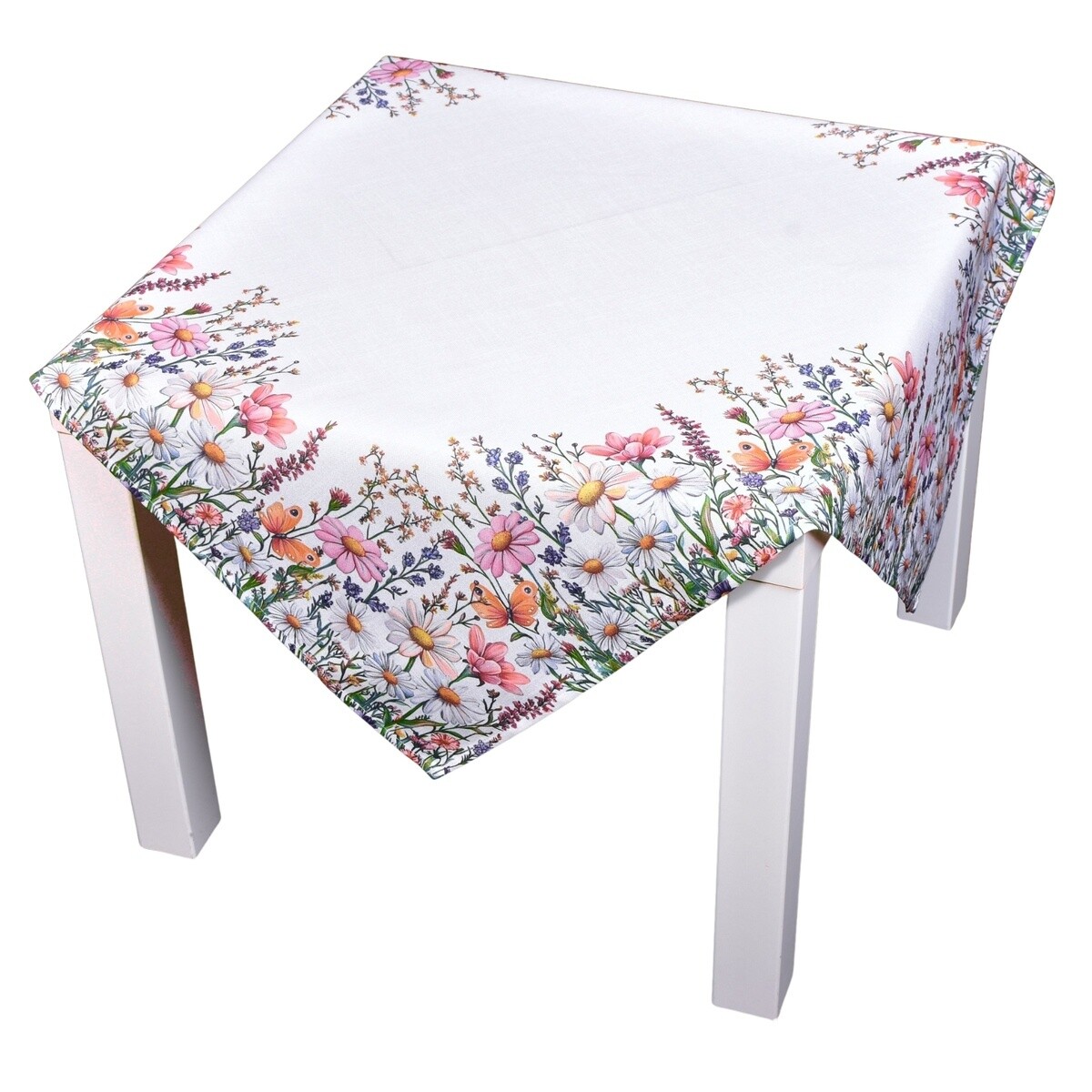 Obrus celoročný, Farebné Margarétky, biely, 85 x 85 cm