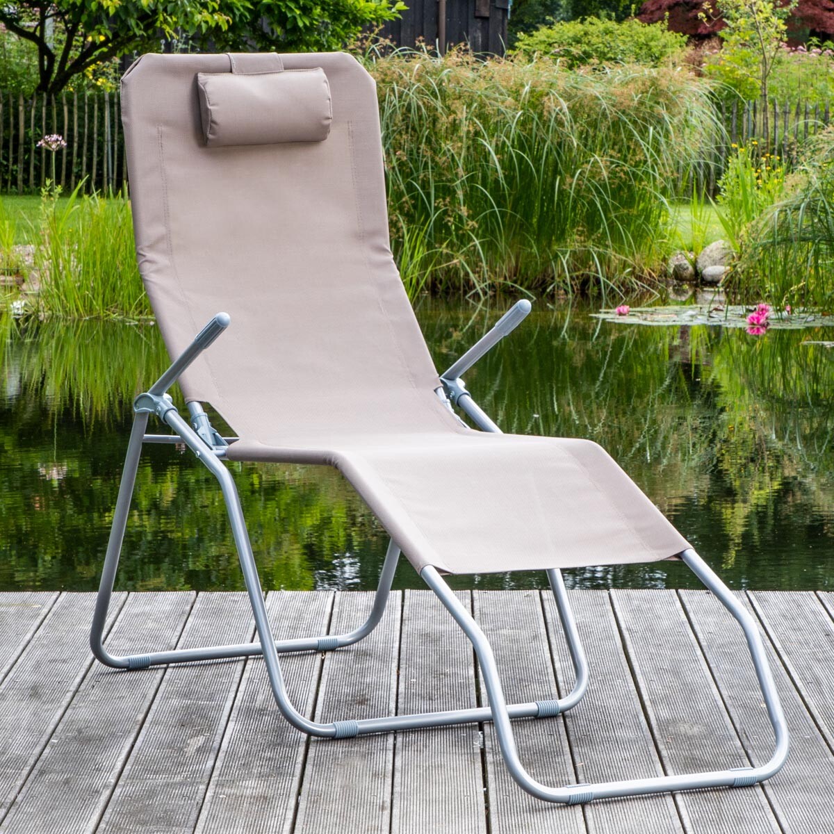 Kovové záhradné lehátko XXL, béžová farba