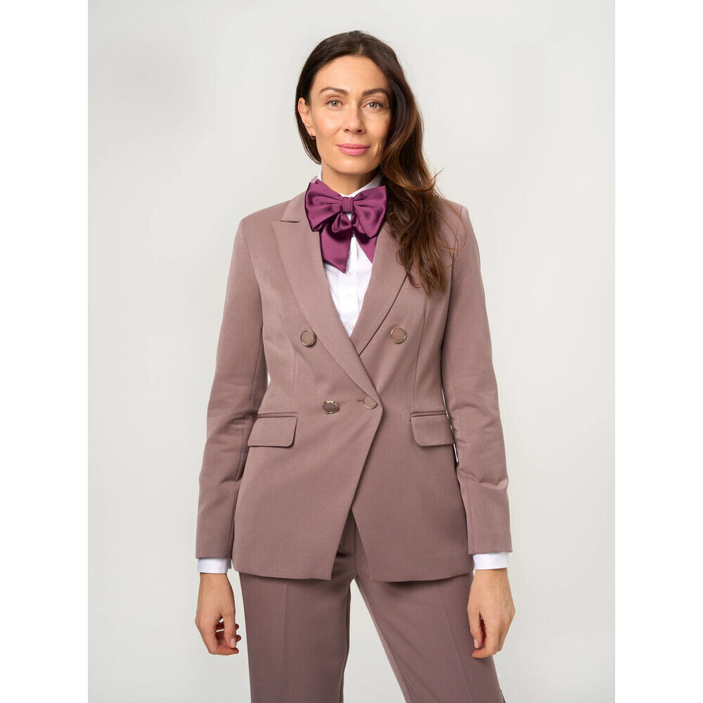 Dámske dvojradové sako svetlohnedé s hladkým vzorom 19636