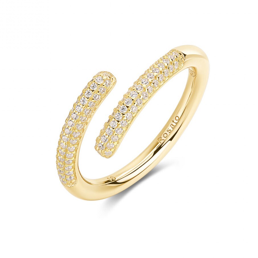 Rosato Pozlátený otvorený prsteň so zirkónmi Bianca RZBI82 52 mm