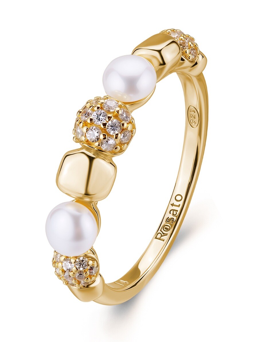 Rosato Jedinečný pozlátený prsteň s pravými perlami a zirkónmi Azzurra RZAZ039 48 mm