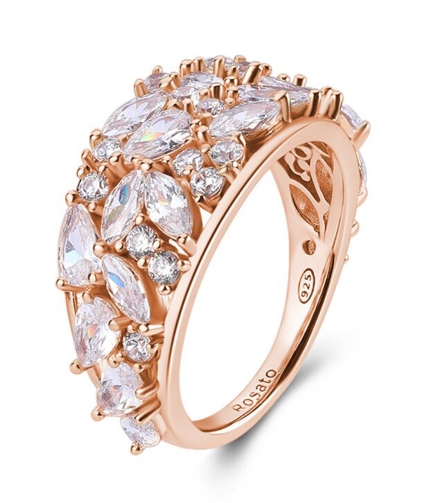 Rosato Blyštivý pozlátený prsteň s kubickými zirkónmi Gemma RZGE47 52 mm