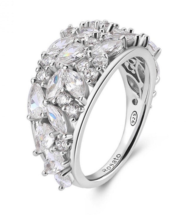 Rosato Blyštivý strieborný prsteň s kubickými zirkónmi Gemma RZGE46 54 mm