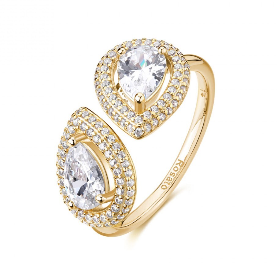 Rosato Módny otvorený pozlátený prsteň s kubickými zirkónmi Anna RZAN34 56 mm