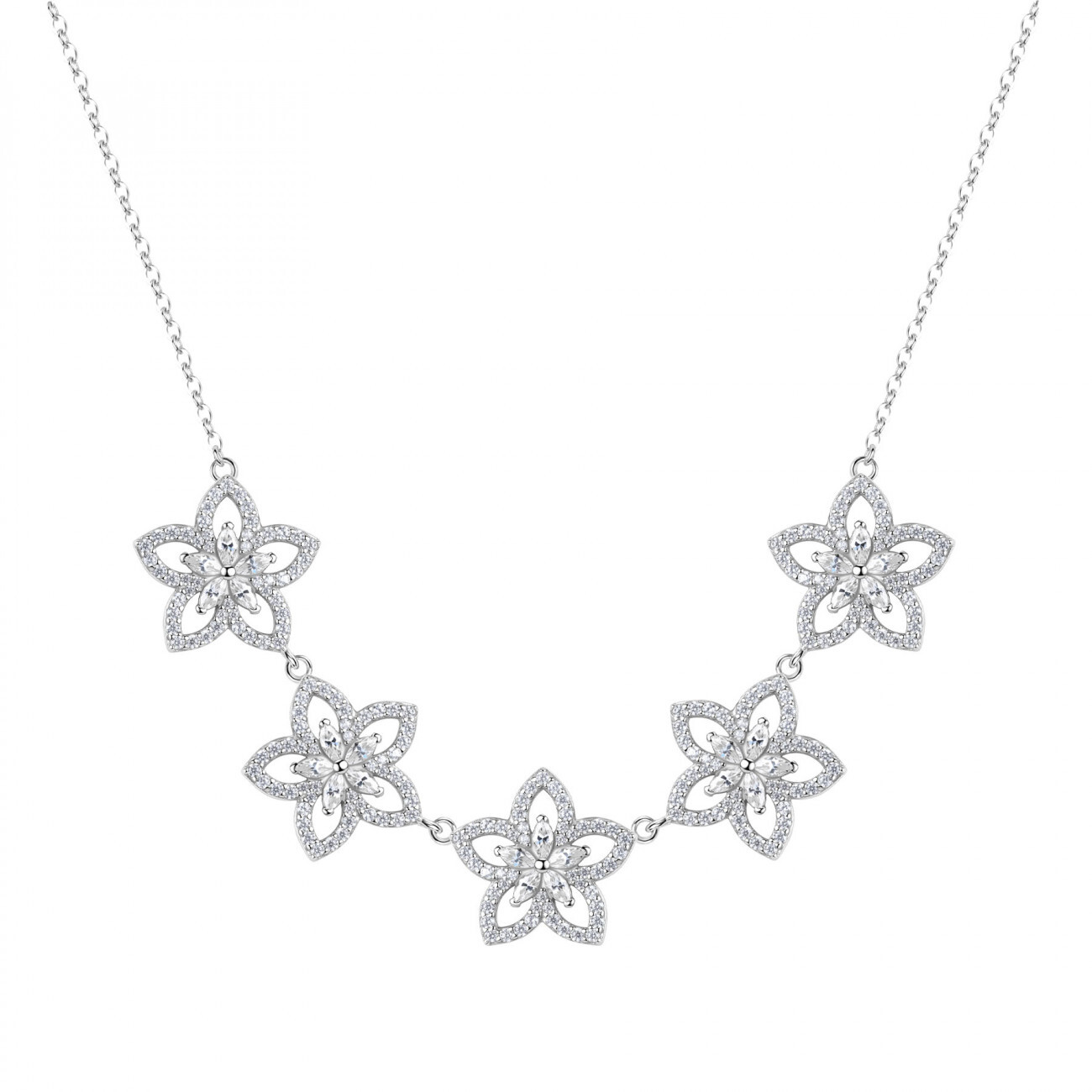 Rosato Luxusný strieborný náhrdelník Kvety so zirkónmi RZGA86