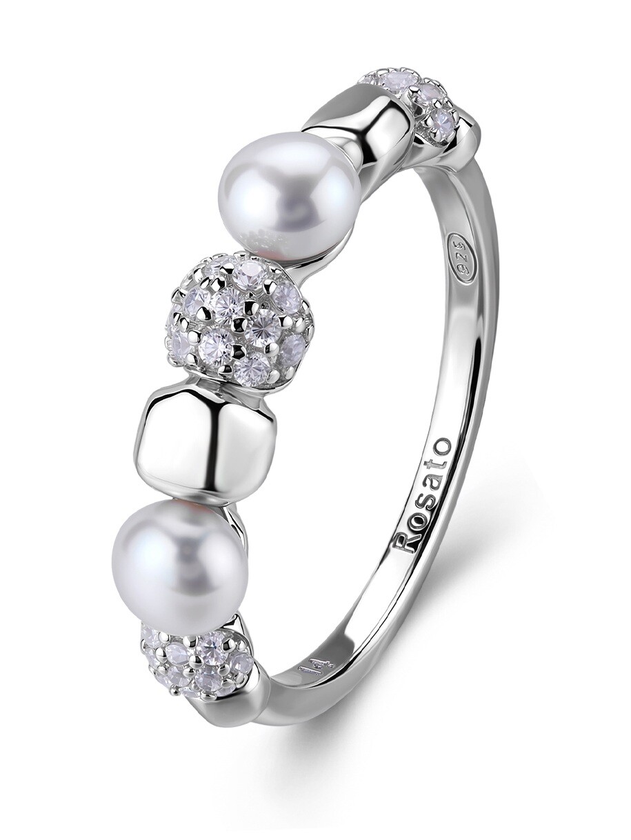 Rosato Originálny strieborný prsteň s pravými perlami a zirkónmi Azzurra RZAZ038 58 mm