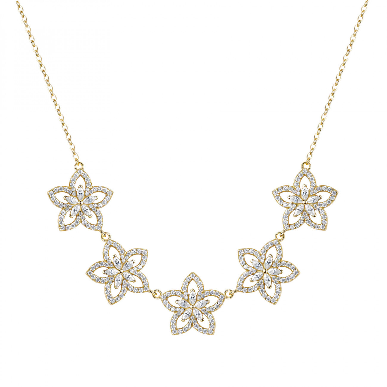 Rosato Luxusný pozlátený náhrdelník Kvety so zirkónmi RZGA87