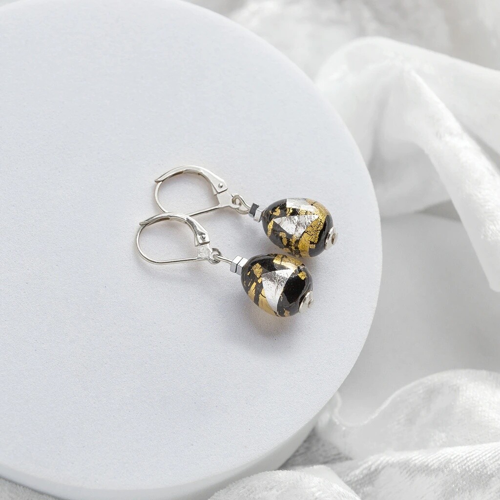 Lampglas Náušnice Obsidian Nude s 24karátovým zlatom a rýdzim striebrom ENM10/AG/RHO