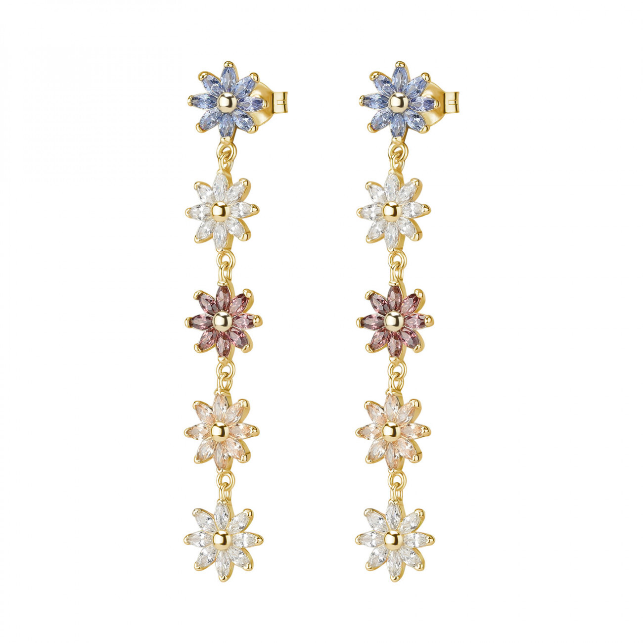 Rosato Pozlátené kvetinové náušnice s farebnými zirkónmi Gaia RZGA77