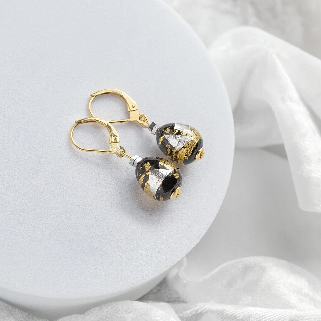 Lampglas Náušnice Obsidian Nude s 24karátovým zlatom a rýdzim striebrom ENM10/AG/POZ