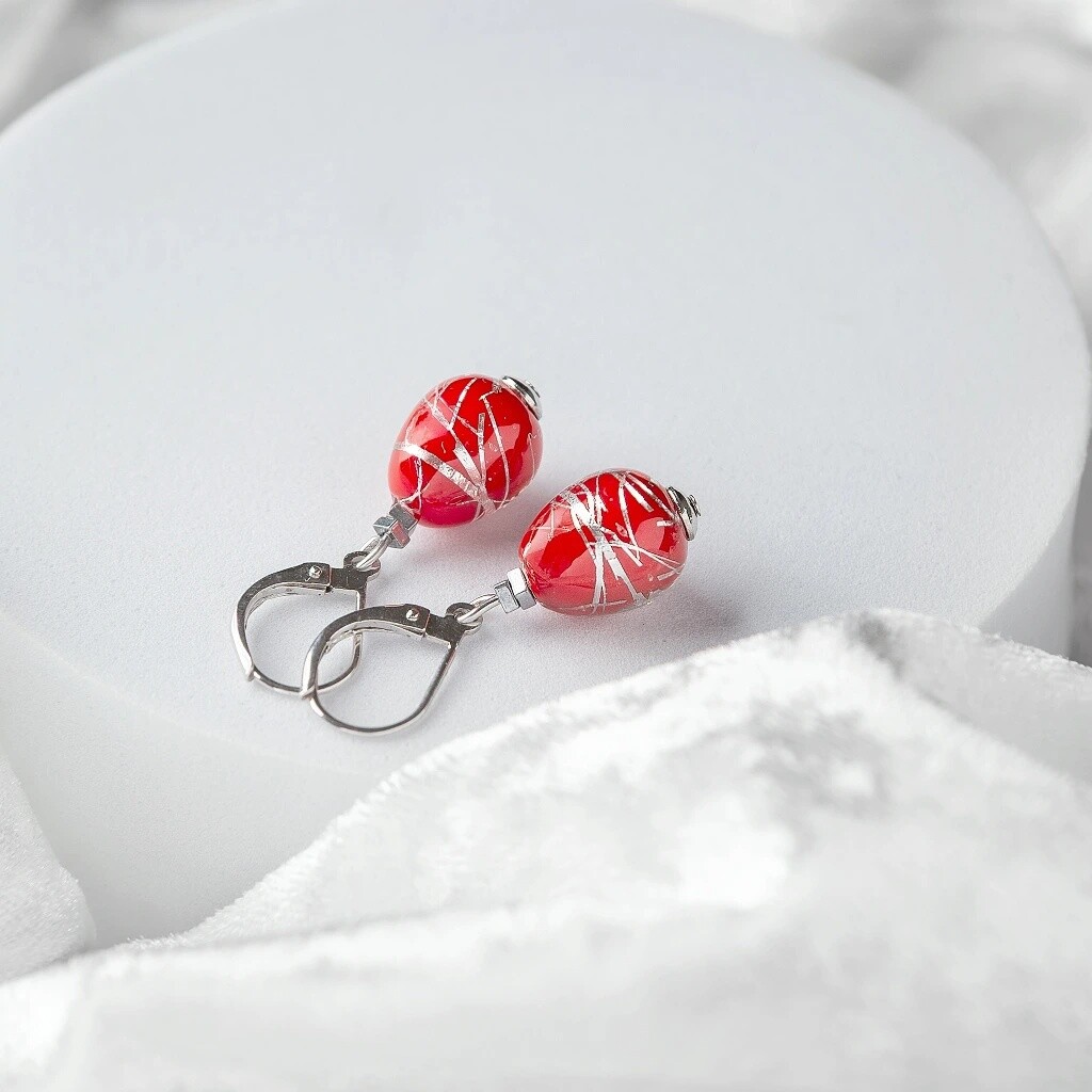 Lampglas Visiace náušnice Rouge Nude s rýdzim striebrom ENM8/AG/RHO