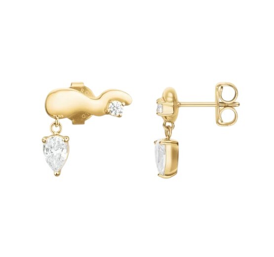 Rosefield Pozlátené moderné náušnice s kryštálmi Wave JEWSG-J1300