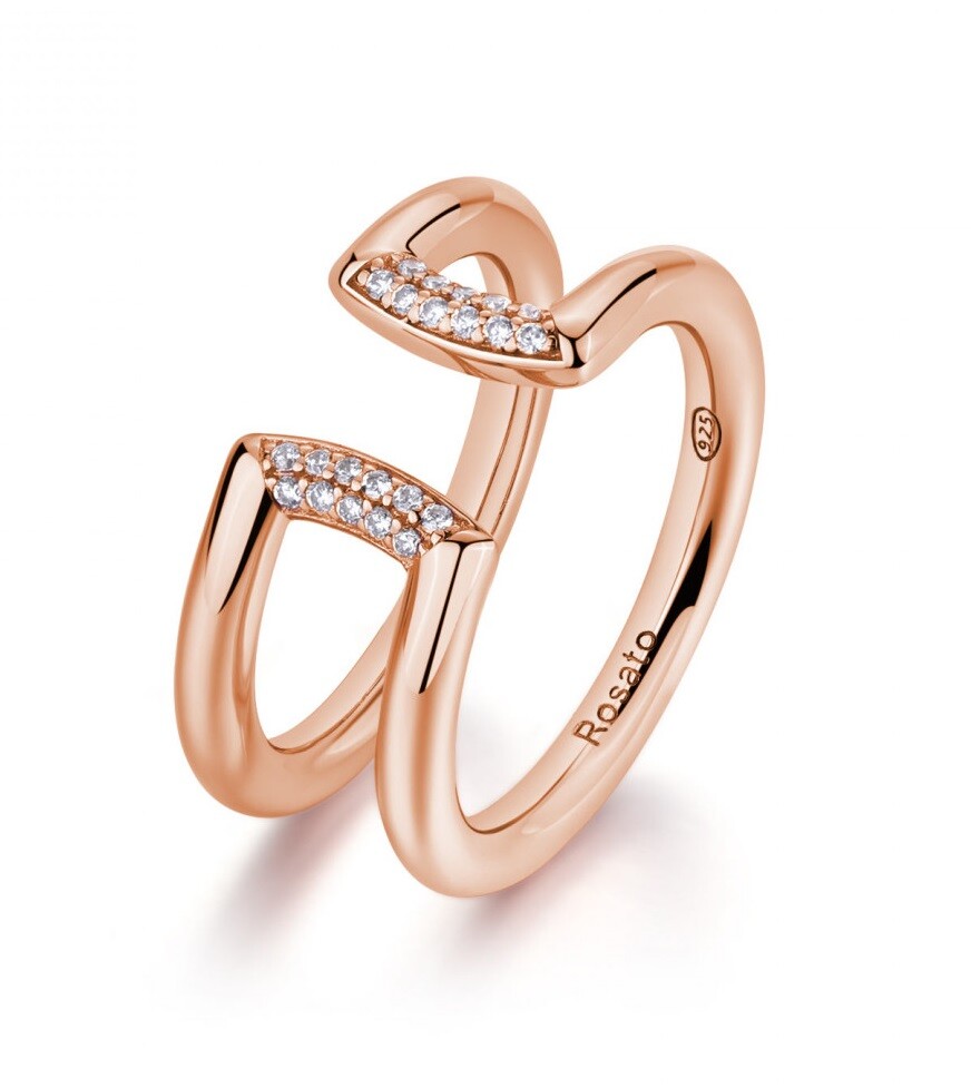 Rosato Pozlátený otvorený prsteň so zirkónmi Bianca RZBI42 56 mm