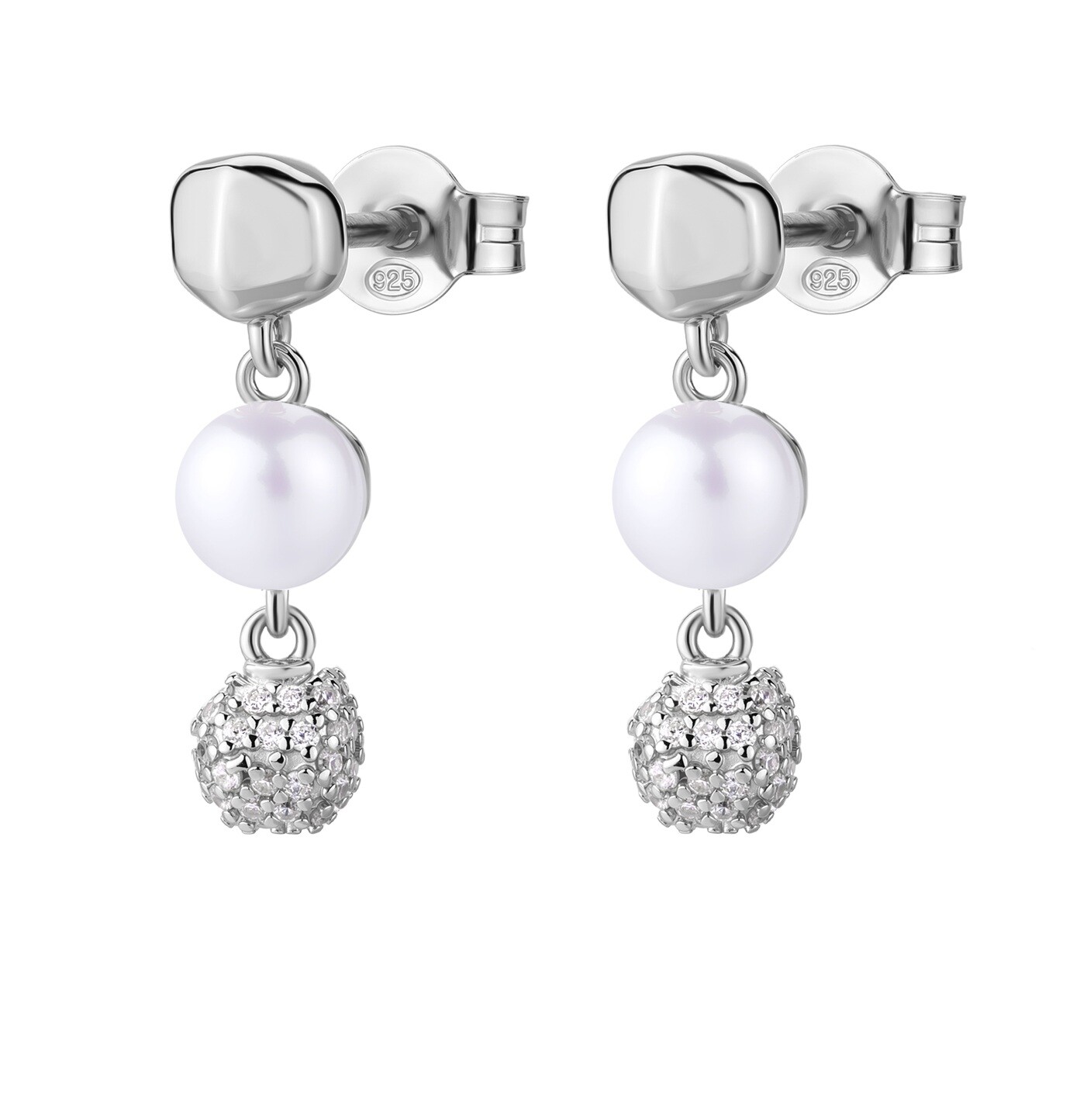 Rosato Strieborné visiace náušnice s pravou perlou a zirkónmi Azzurra RZAZ029