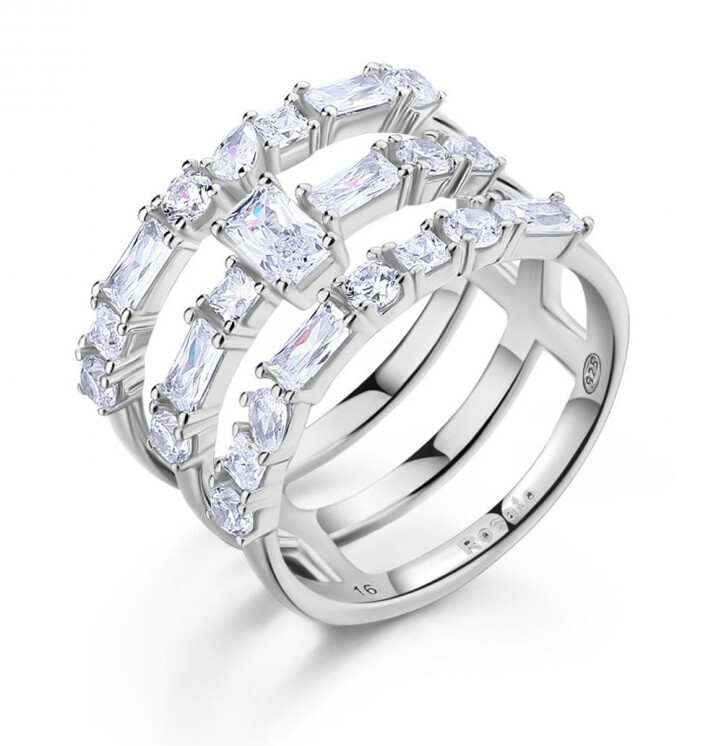 Rosato Trojitý strieborný prsteň s kubickými zirkónmi Gemma RZGE37 56 mm