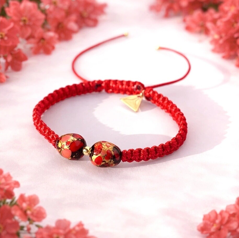 Lampglas Náramok Vermilion Nude s 24-karátovým zlatom v perlách Lampglas BNM2/TEX