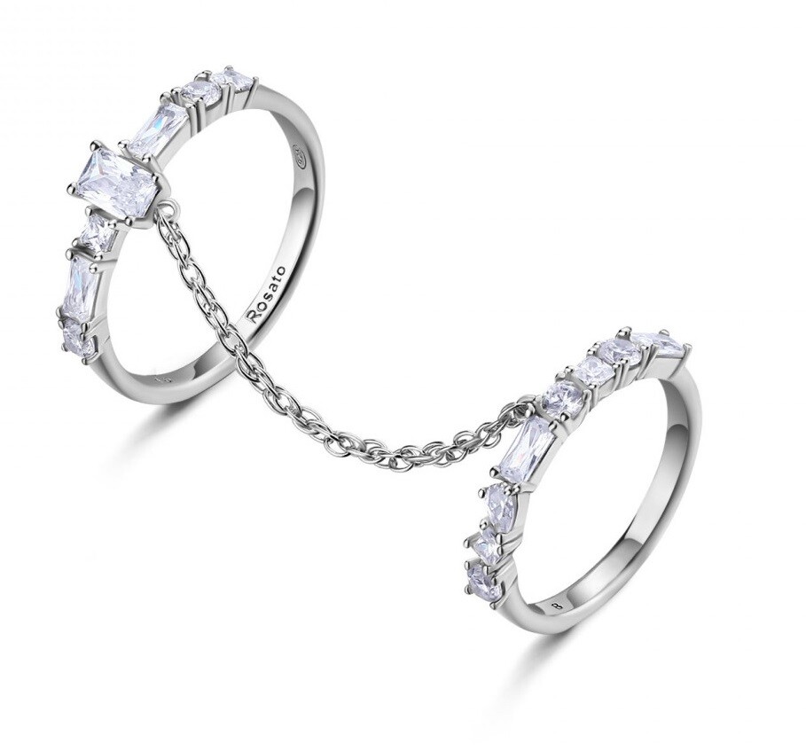 Rosato Strieborný dvojitý prsteň s kubickými zirkónmi Gemma RZGE36 56 mm